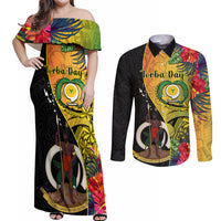vanuatu-torba-day-couples-matching-off-shoulder-maxi-dress-and-long-sleeve-button-shirts-coat-of-arms-mix-tropical-flowers