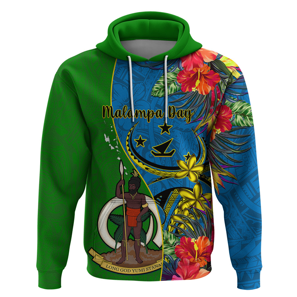 Vanuatu Malampa Day Hoodie Coat Of Arms Mix Tropical Flowers LT14 Green - Polynesian Pride