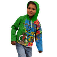 Vanuatu Malampa Day Kid Hoodie Coat Of Arms Mix Tropical Flowers LT14 - Polynesian Pride