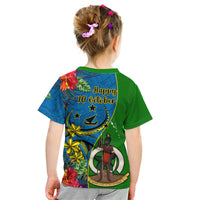 Vanuatu Malampa Day Kid T Shirt Coat Of Arms Mix Tropical Flowers LT14 - Polynesian Pride