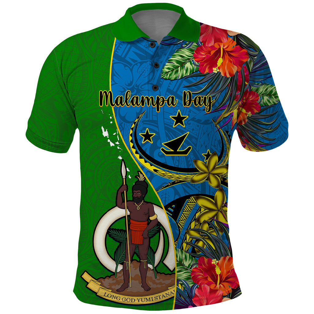 Vanuatu Malampa Day Polo Shirt Coat Of Arms Mix Tropical Flowers LT14 Green - Polynesian Pride