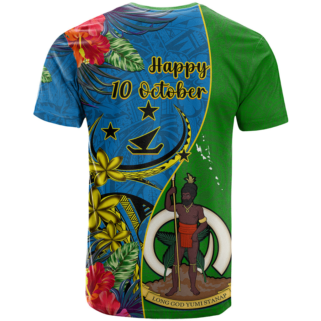 Vanuatu Malampa Day T Shirt Coat Of Arms Mix Tropical Flowers LT14 - Polynesian Pride