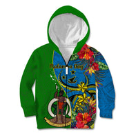 Personalised Vanuatu Malampa Day Kid Hoodie Coat Of Arms Mix Tropical Flowers LT14 Zip Hoodie Green - Polynesian Pride