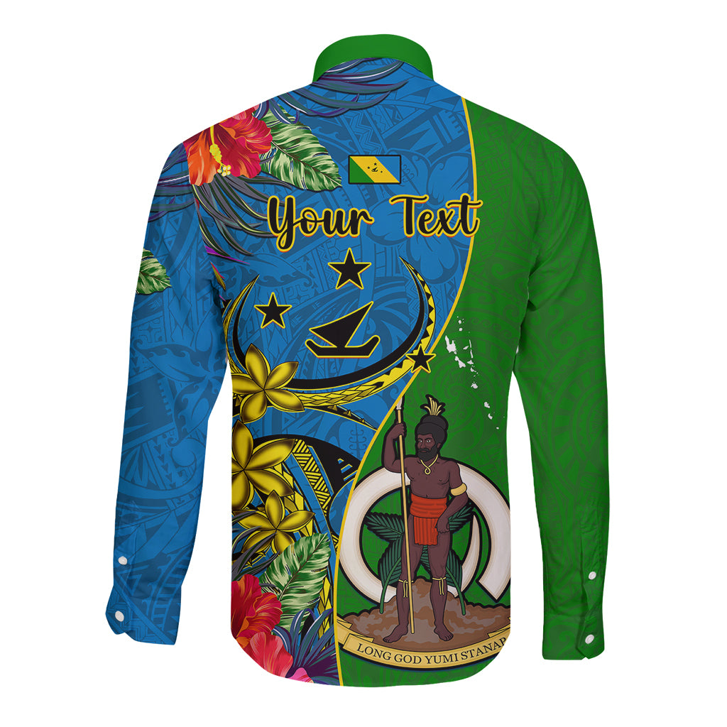 personalised-vanuatu-malampa-day-long-sleeve-button-shirt-coat-of-arms-mix-tropical-flowers
