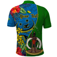 Personalised Vanuatu Malampa Day Polo Shirt Coat Of Arms Mix Tropical Flowers LT14 - Polynesian Pride