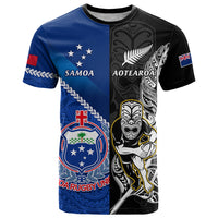 New Zealand And Samoa Rugby T Shirt All Black Tiki Fern Mix Manu Samoa 2023 World Cup LT14 Black - Polynesian Pride