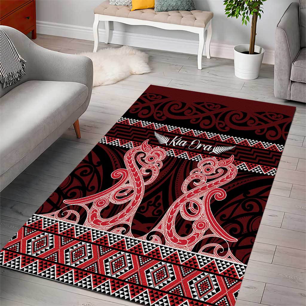 Kia Ora New Zealand Area Rug Maori Language Week Whero Taniko Motif - Polynesian Pride
