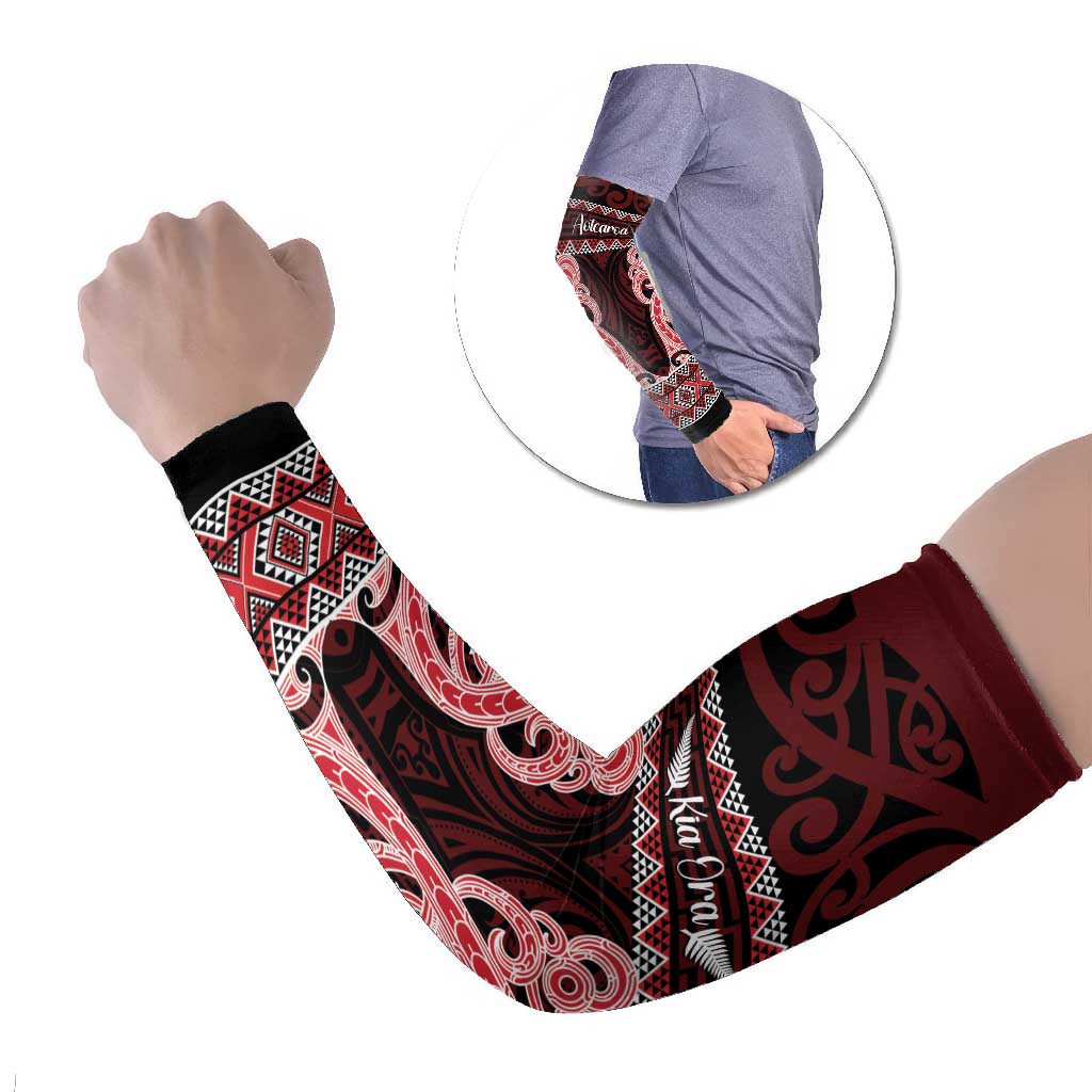 Kia Ora New Zealand Arm Sleeves Maori Language Week Whero Taniko Motif - Polynesian Pride