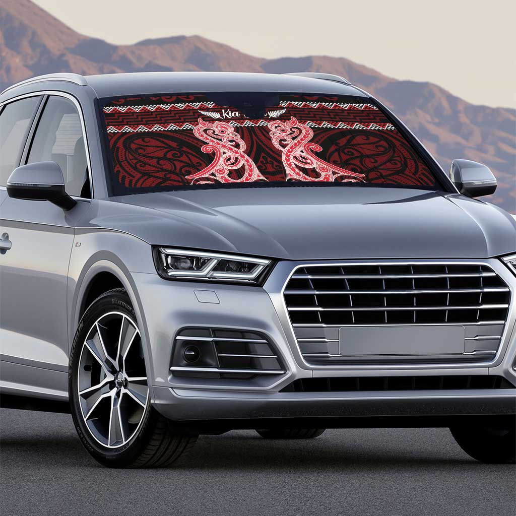 Kia Ora New Zealand Auto Sun Shade Maori Language Week Whero Taniko Motif - Polynesian Pride