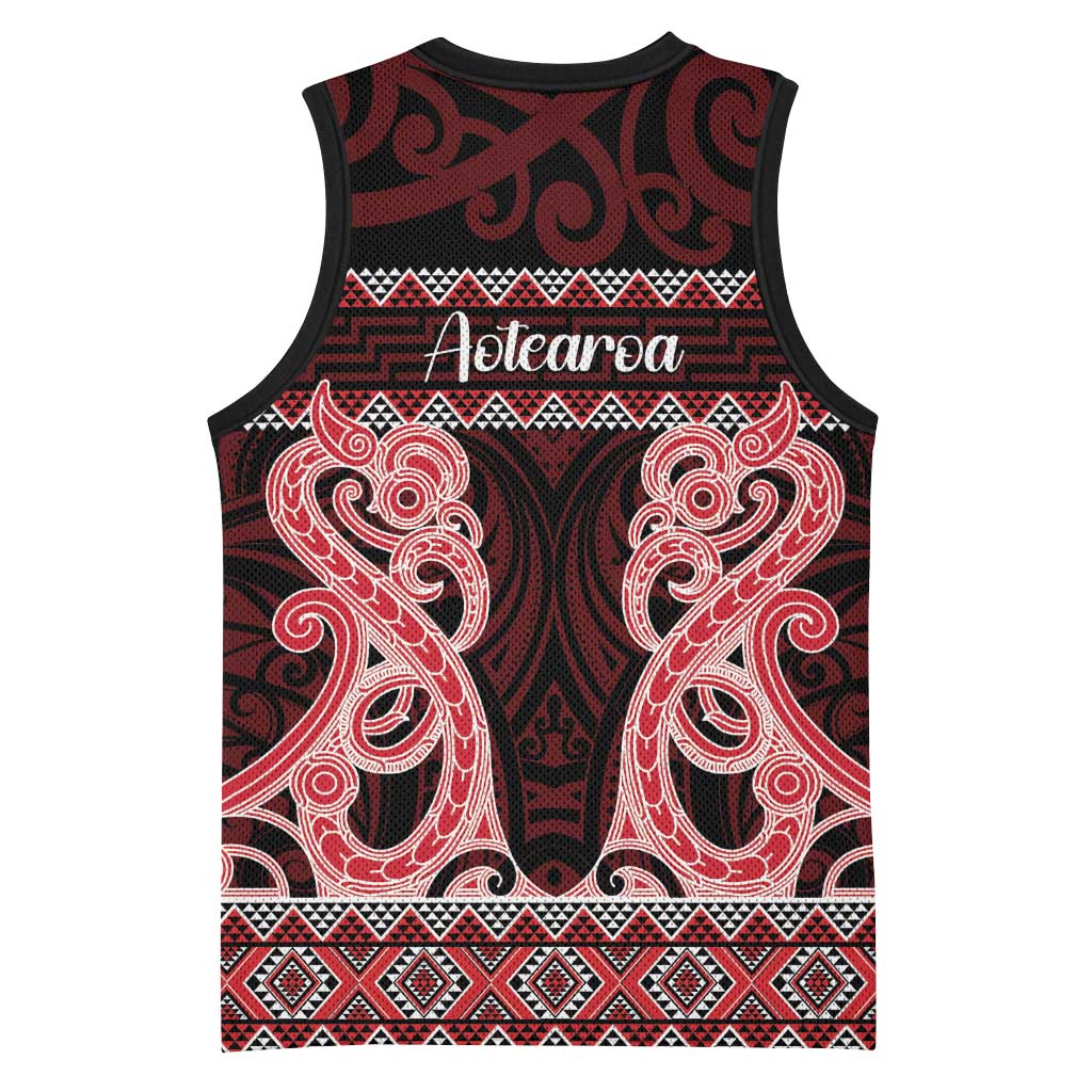 Kia Ora New Zealand Basketball Jersey Maori Language Week Whero Taniko Motif - Polynesian Pride