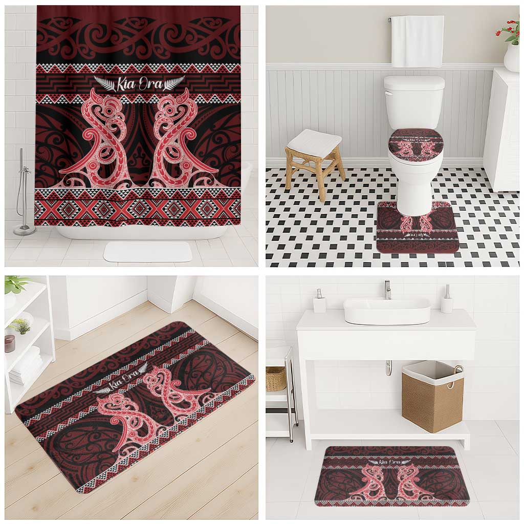 Kia Ora New Zealand Bathroom Set Maori Language Week Whero Taniko Motif - Polynesian Pride