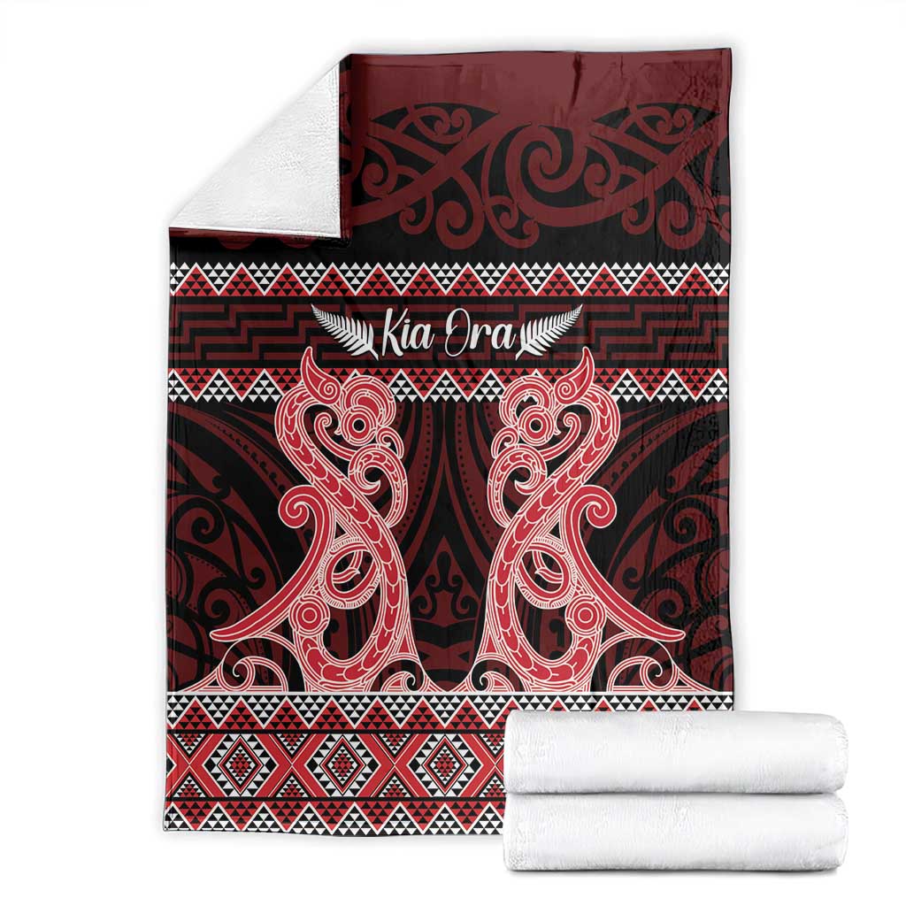 Kia Ora New Zealand Blanket Maori Language Week Whero Taniko Motif - Polynesian Pride
