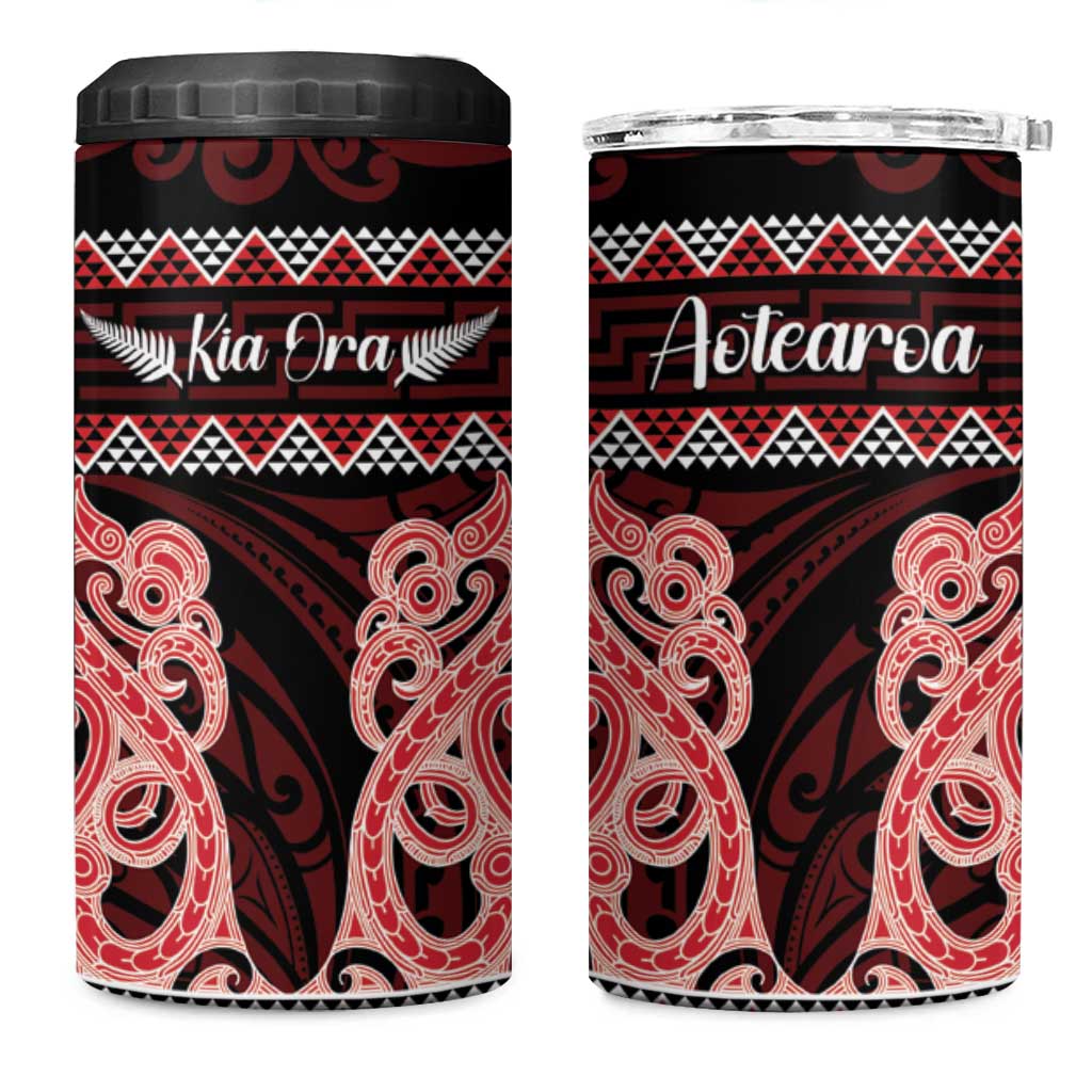 Kia Ora New Zealand 4 in 1 Can Cooler Tumbler Maori Language Week Whero Taniko Motif - Polynesian Pride