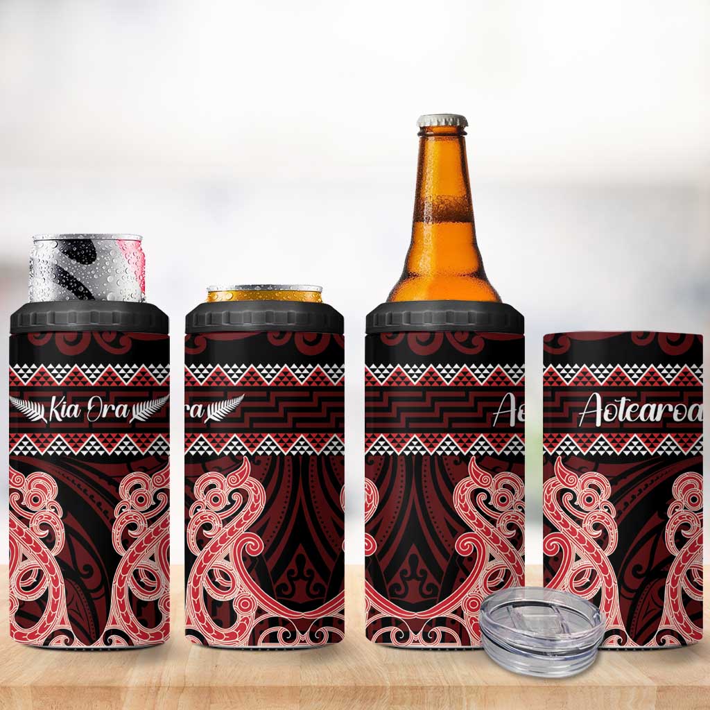 Kia Ora New Zealand 4 in 1 Can Cooler Tumbler Maori Language Week Whero Taniko Motif - Polynesian Pride