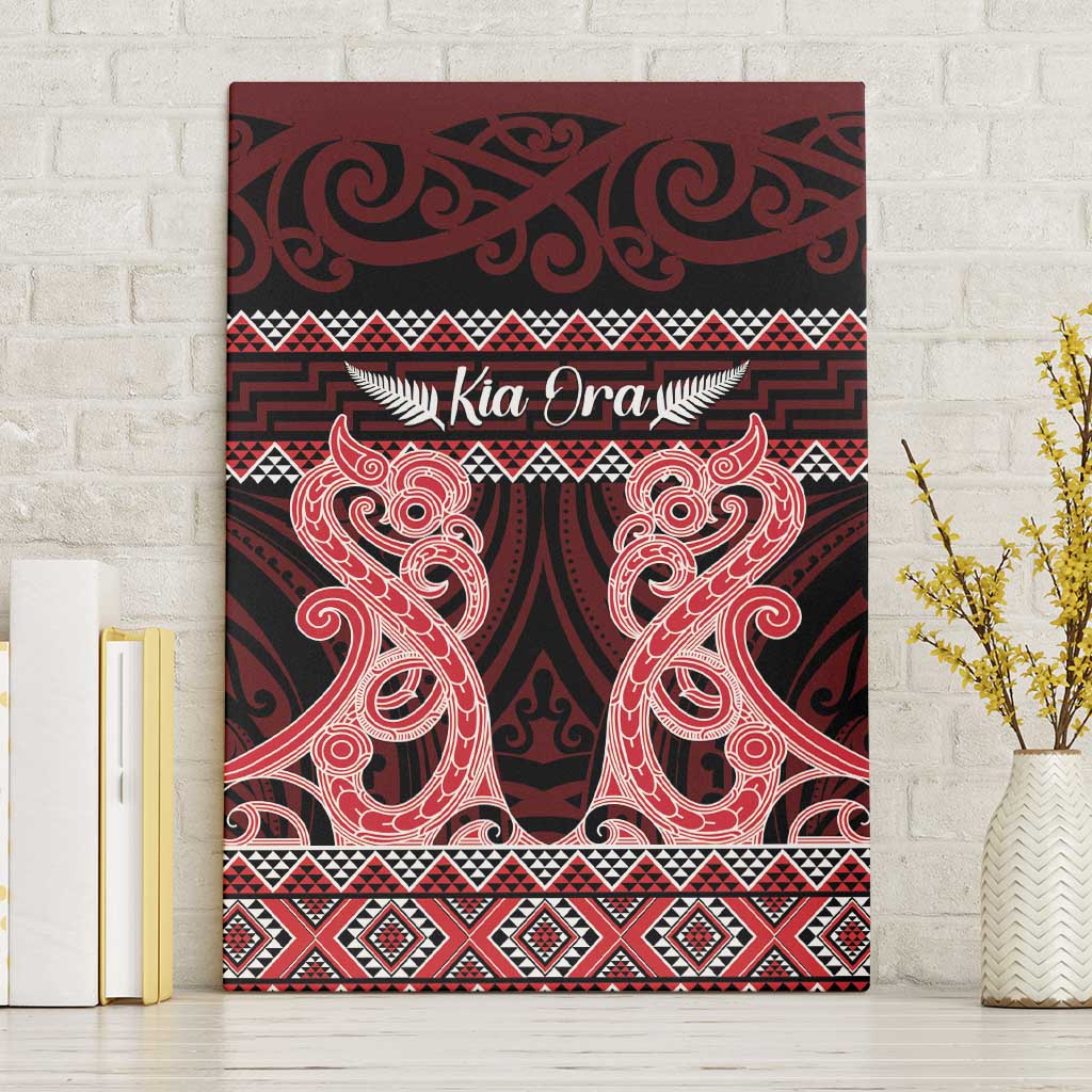 Kia Ora New Zealand Canvas Wall Art Maori Language Week Whero Taniko Motif - Polynesian Pride