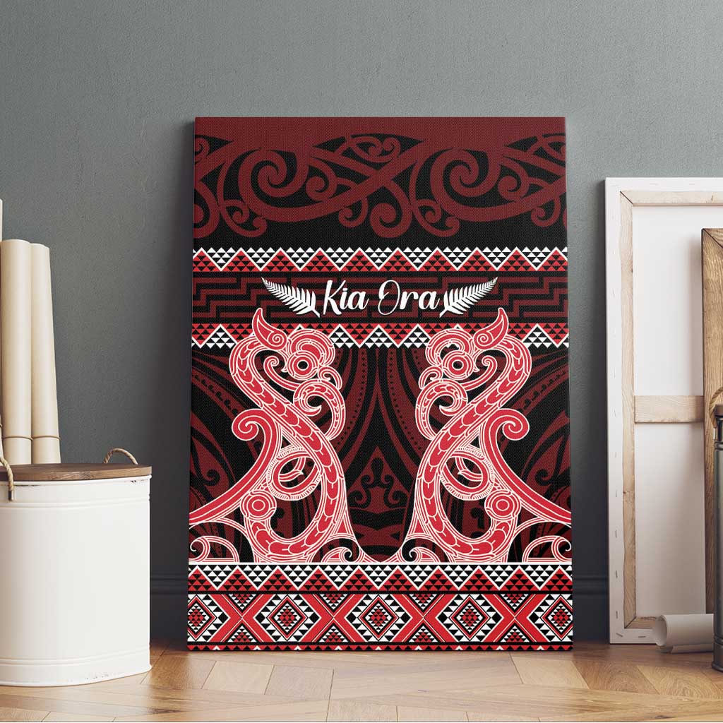 Kia Ora New Zealand Canvas Wall Art Maori Language Week Whero Taniko Motif - Polynesian Pride