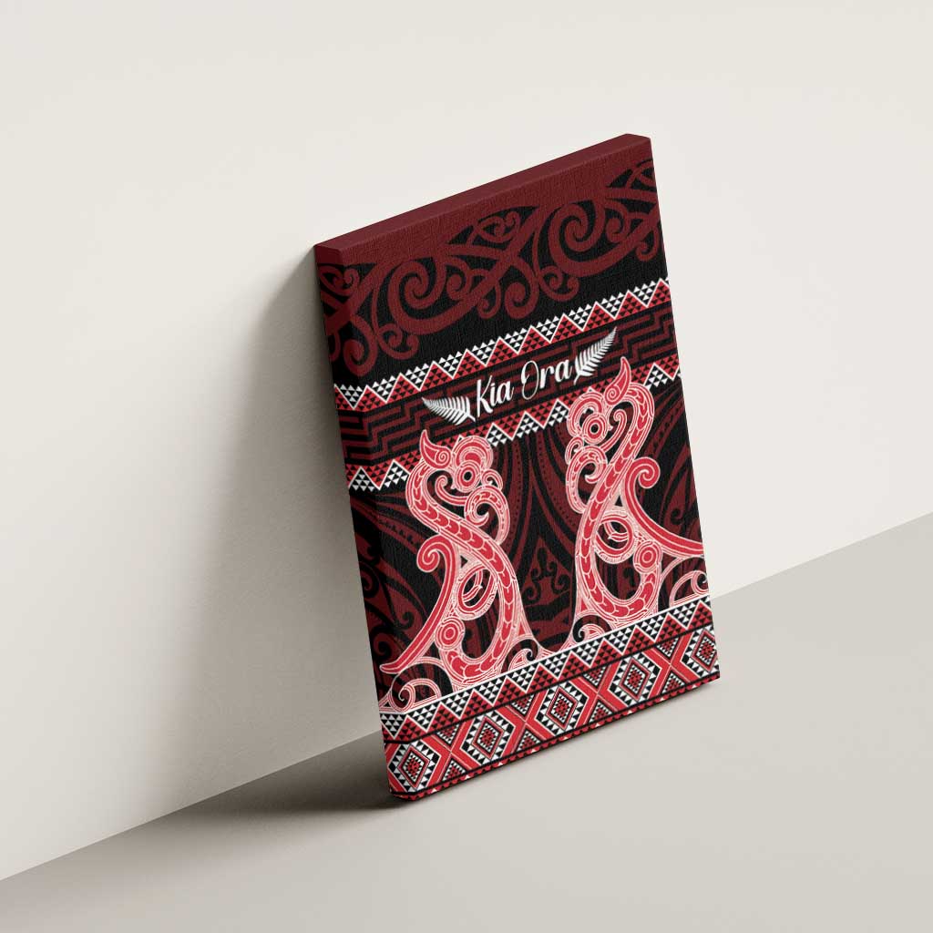 Kia Ora New Zealand Canvas Wall Art Maori Language Week Whero Taniko Motif - Polynesian Pride