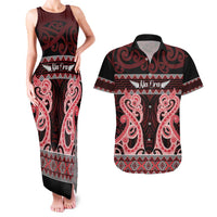 Kia Ora New Zealand Couples Matching Tank Maxi Dress and Hawaiian Shirt Maori Language Week Whero Taniko Motif - Polynesian Pride