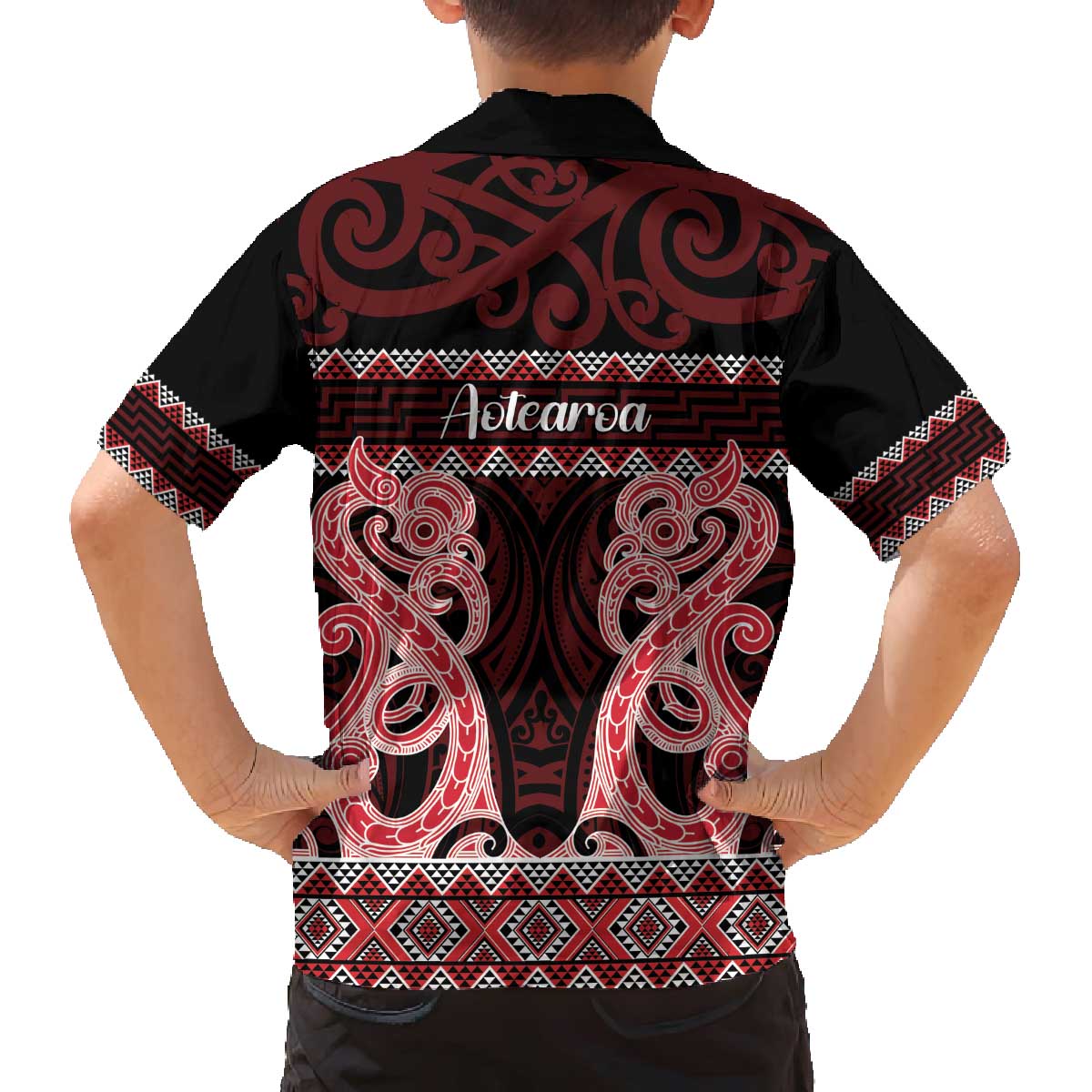 Kia Ora New Zealand Family Matching Off The Shoulder Long Sleeve Dress and Hawaiian Shirt Maori Language Week Whero Taniko Motif - Polynesian Pride