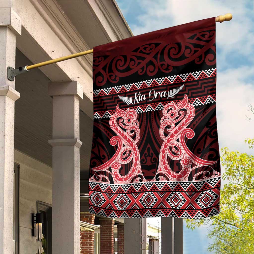 Kia Ora New Zealand Garden Flag Maori Language Week Whero Taniko Motif - Polynesian Pride