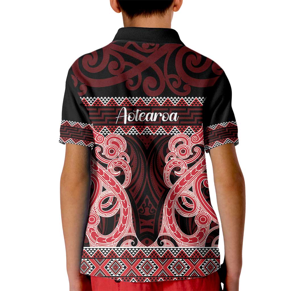 Kia Ora New Zealand Kid Polo Shirt Maori Language Week Whero Taniko Motif - Polynesian Pride