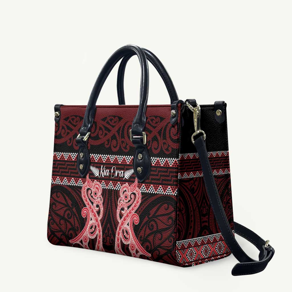 Kia Ora New Zealand Leather Bag Maori Language Week Whero Taniko Motif - Polynesian Pride
