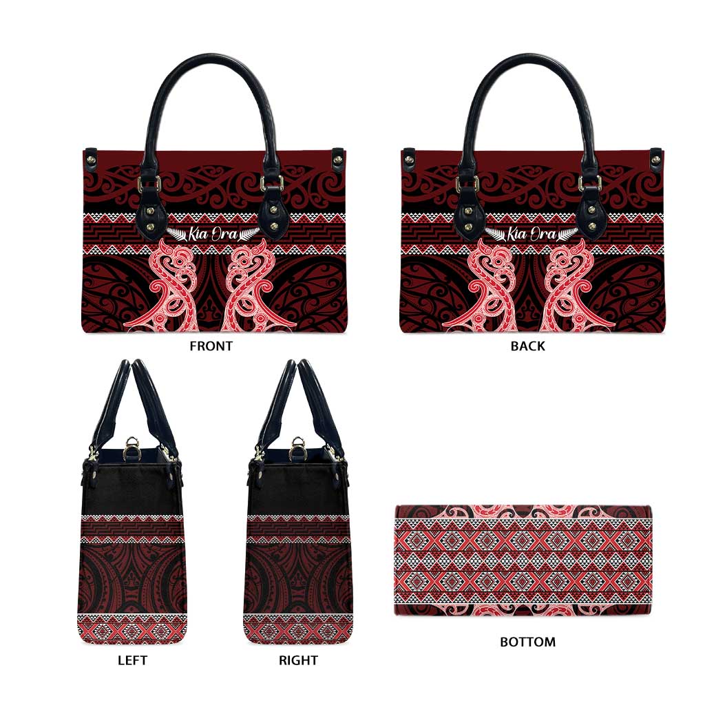 Kia Ora New Zealand Leather Bag Maori Language Week Whero Taniko Motif - Polynesian Pride