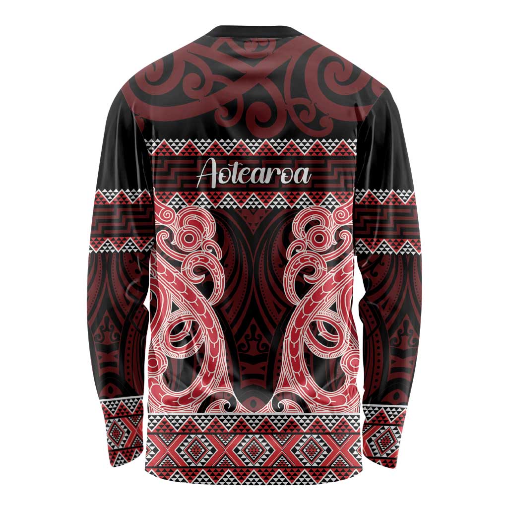 Kia Ora New Zealand Long Sleeve Shirt Maori Language Week Whero Taniko Motif - Polynesian Pride