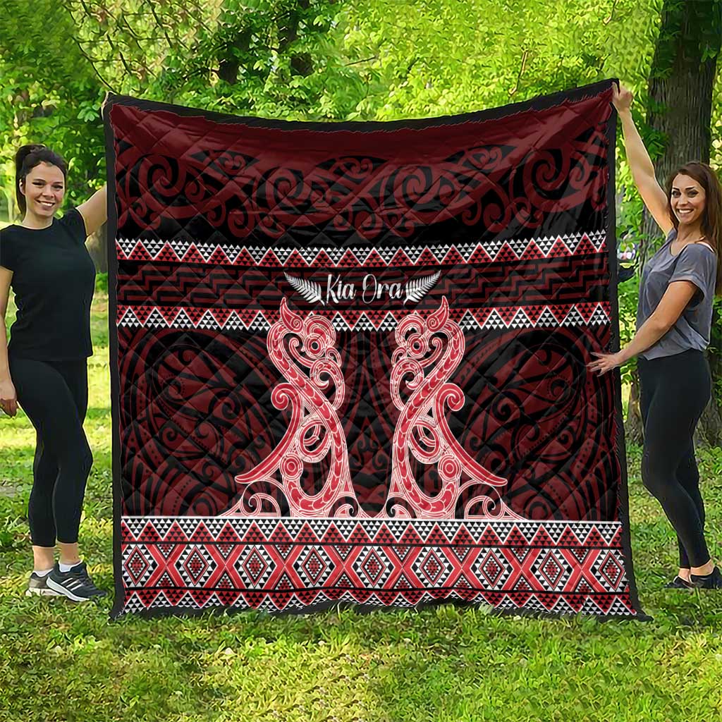 Kia Ora New Zealand Quilt Maori Language Week Whero Taniko Motif - Polynesian Pride