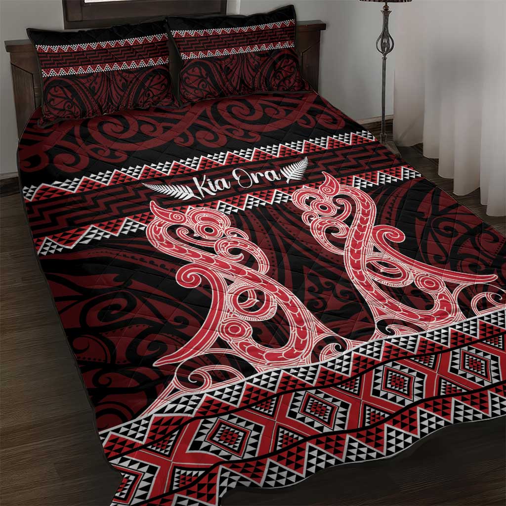 Kia Ora New Zealand Quilt Bed Set Maori Language Week Whero Taniko Motif - Polynesian Pride