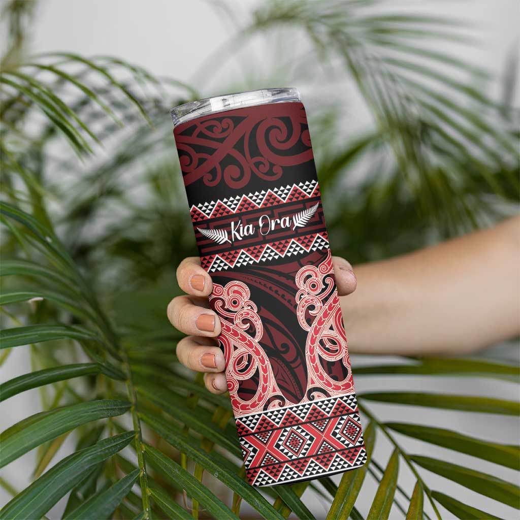 Kia Ora New Zealand Skinny Tumbler Maori Language Week Whero Taniko Motif - Polynesian Pride