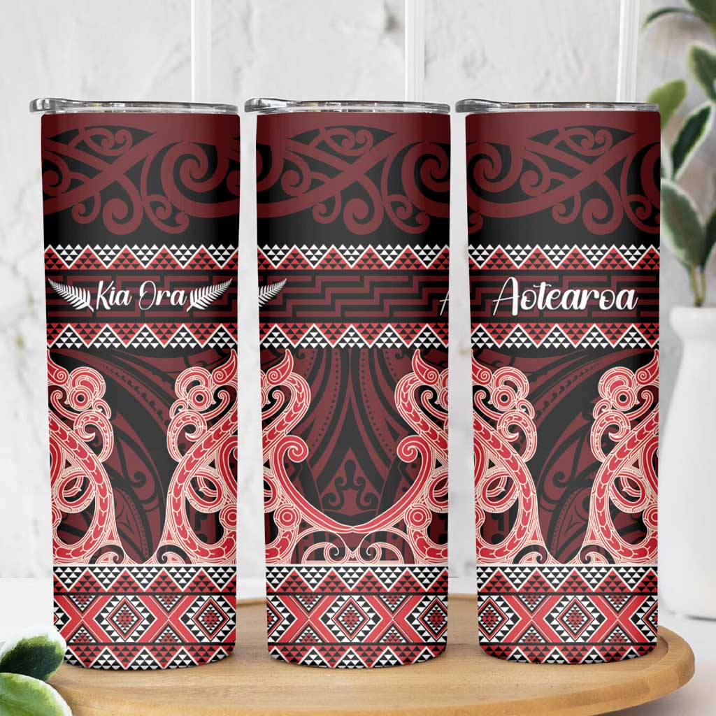 Kia Ora New Zealand Skinny Tumbler Maori Language Week Whero Taniko Motif - Polynesian Pride
