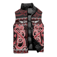 Kia Ora New Zealand Sleeveless Puffer Jacket Maori Language Week Whero Taniko Motif - Polynesian Pride