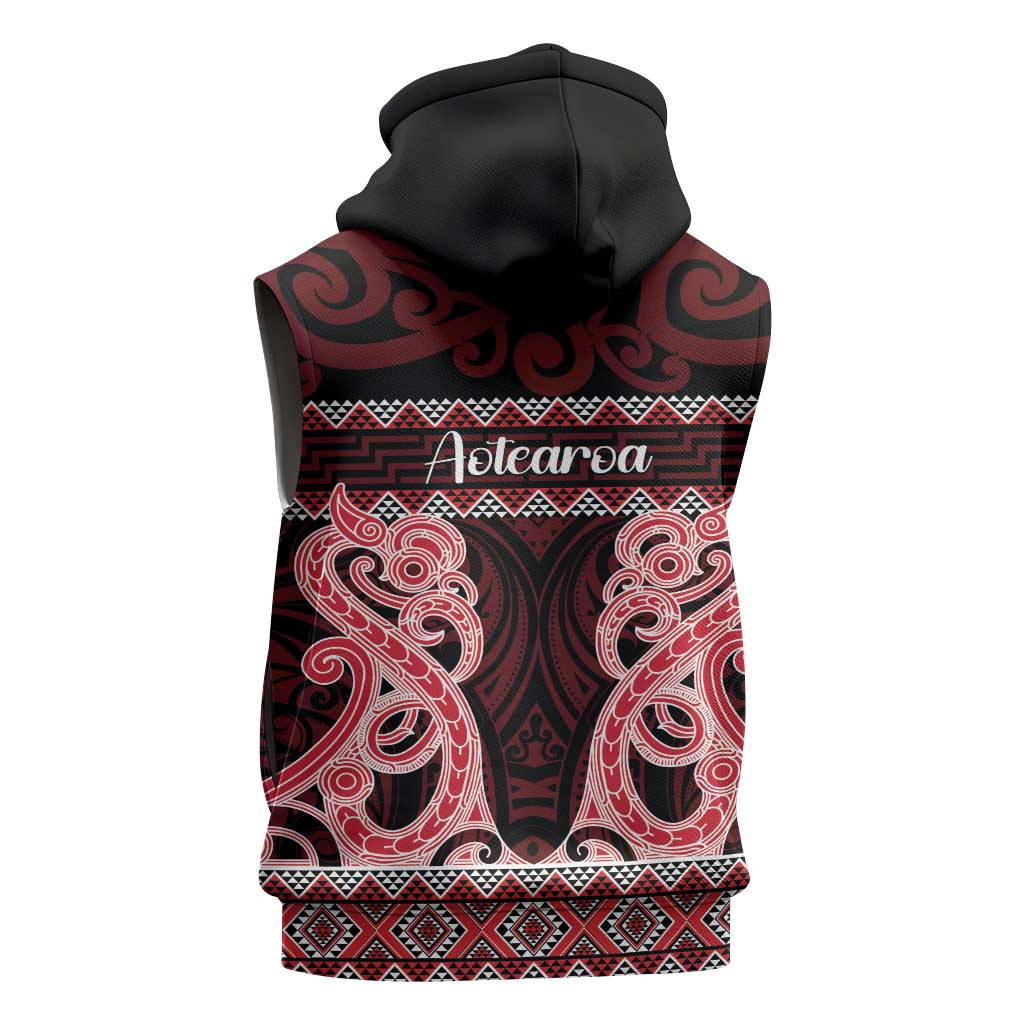 Kia Ora New Zealand Sleeveless Zip Hoodie Maori Language Week Whero Taniko Motif - Polynesian Pride