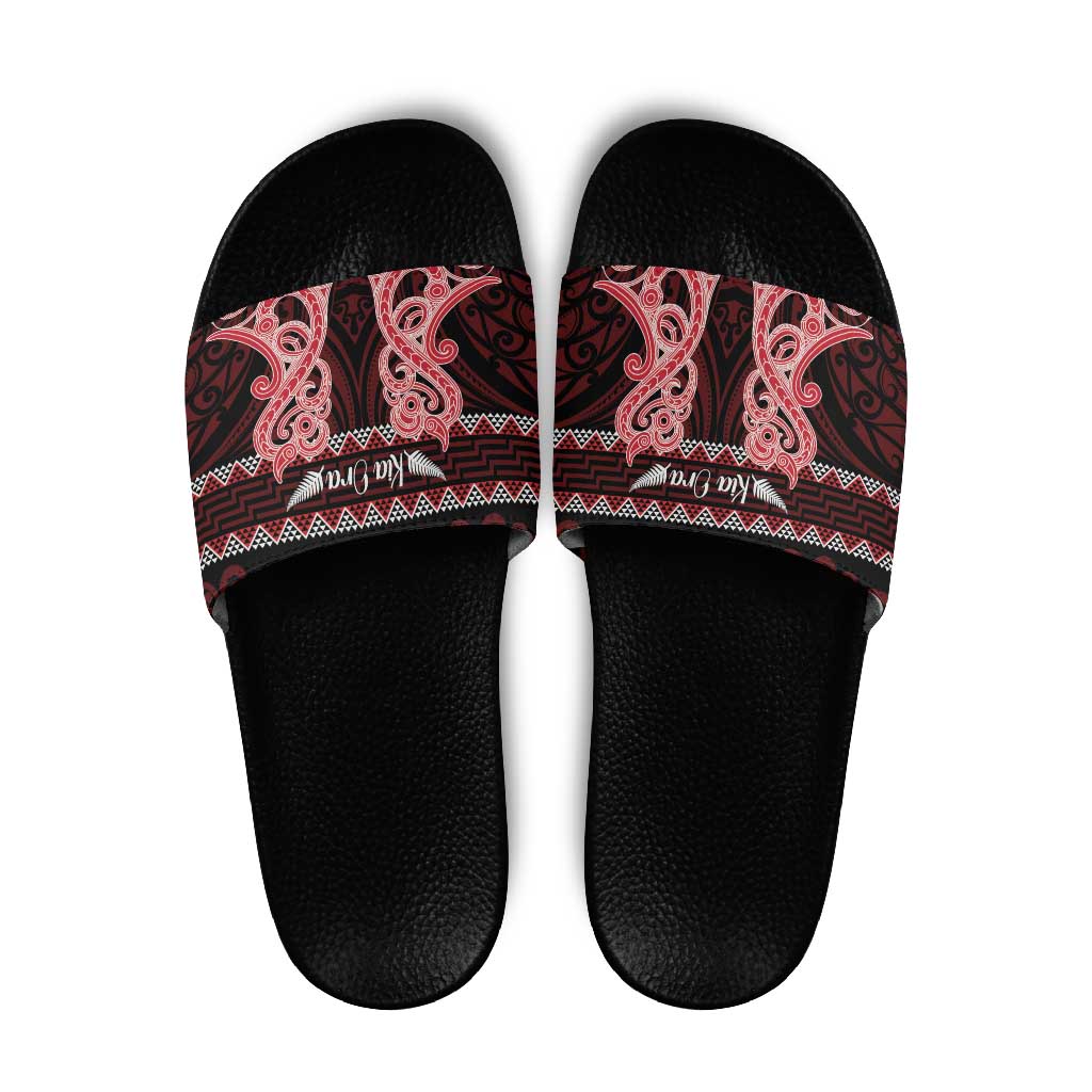 Kia Ora New Zealand Slide Sandals Maori Language Week Whero Taniko Motif - Polynesian Pride