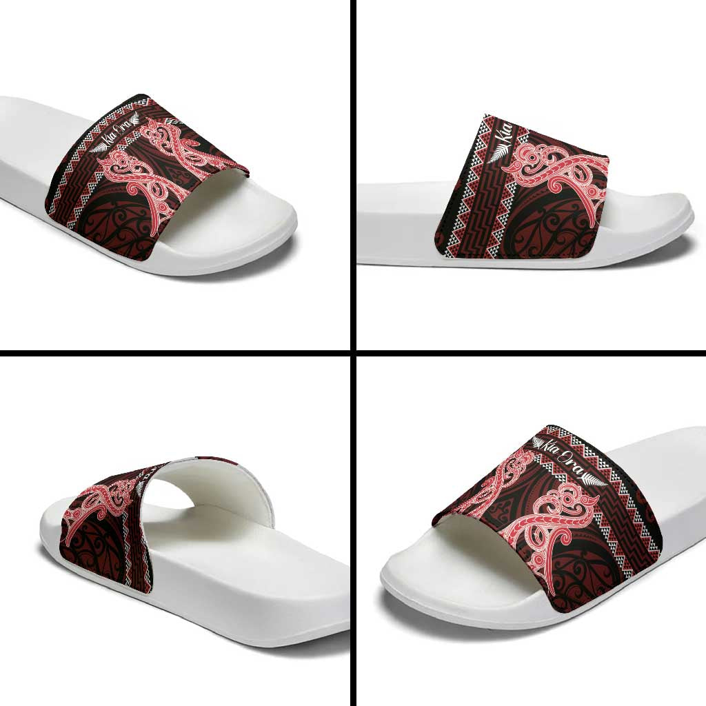 Kia Ora New Zealand Slide Sandals Maori Language Week Whero Taniko Motif - Polynesian Pride