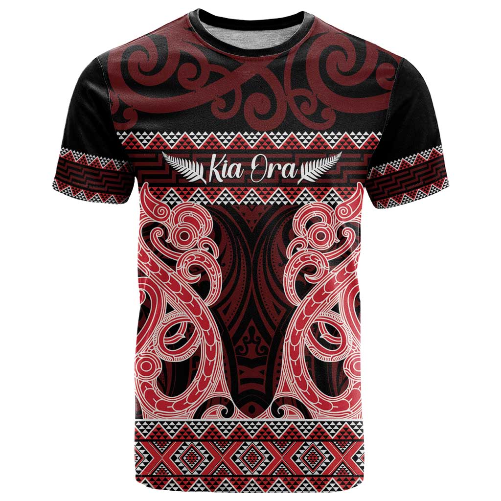 Kia Ora New Zealand T Shirt Maori Language Week Whero Taniko Motif - Polynesian Pride