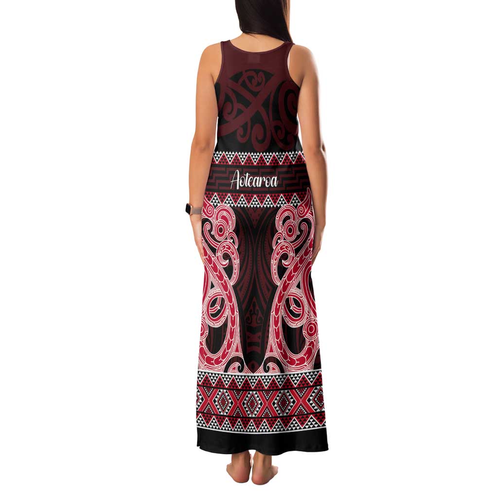 Kia Ora New Zealand Tank Maxi Dress Maori Language Week Whero Taniko Motif - Polynesian Pride