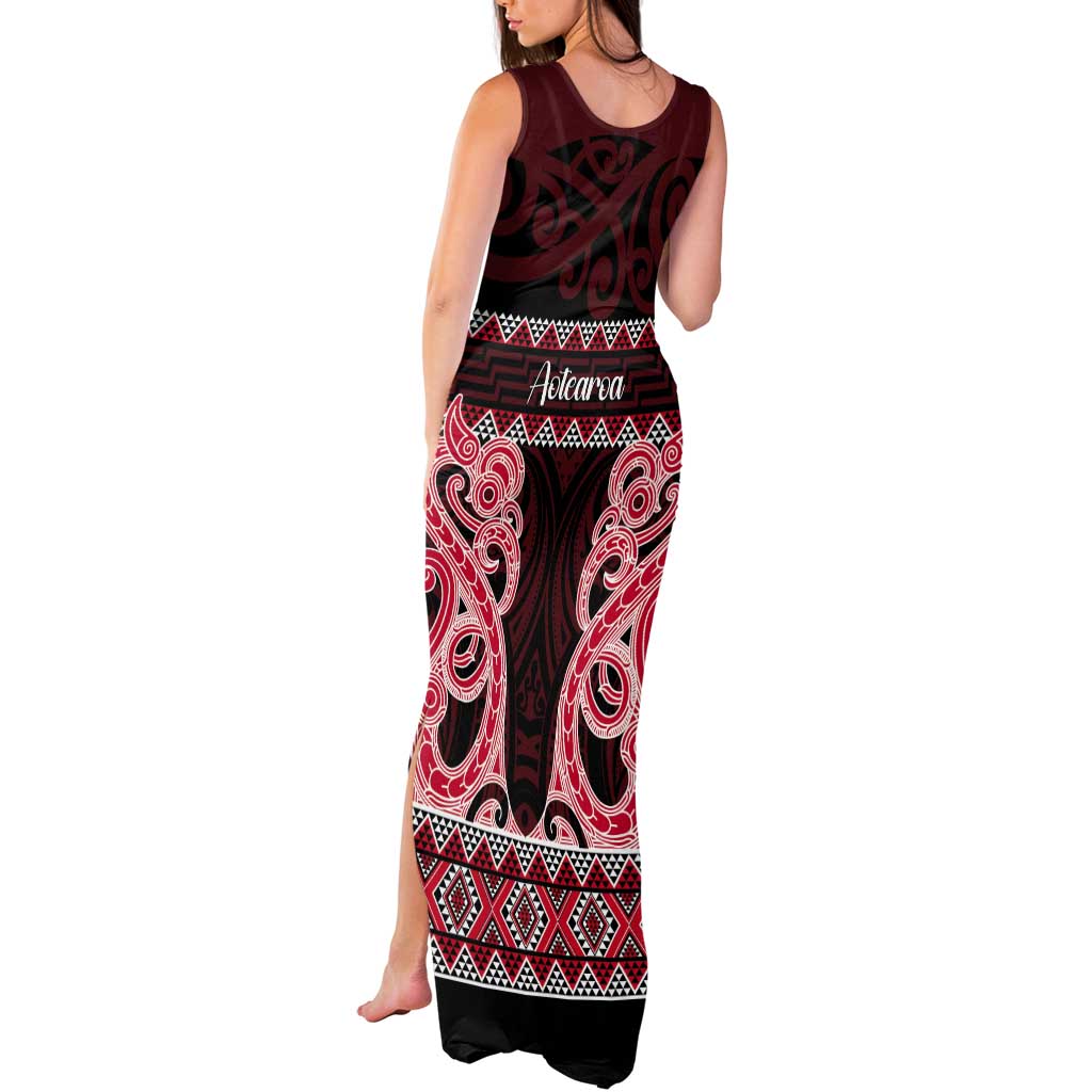 Kia Ora New Zealand Tank Maxi Dress Maori Language Week Whero Taniko Motif - Polynesian Pride