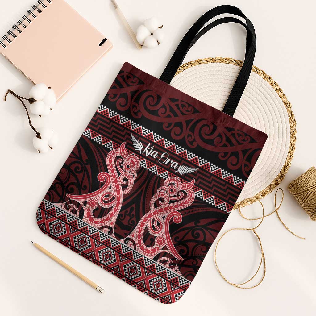 Kia Ora New Zealand Tote Bag Maori Language Week Whero Taniko Motif - Polynesian Pride