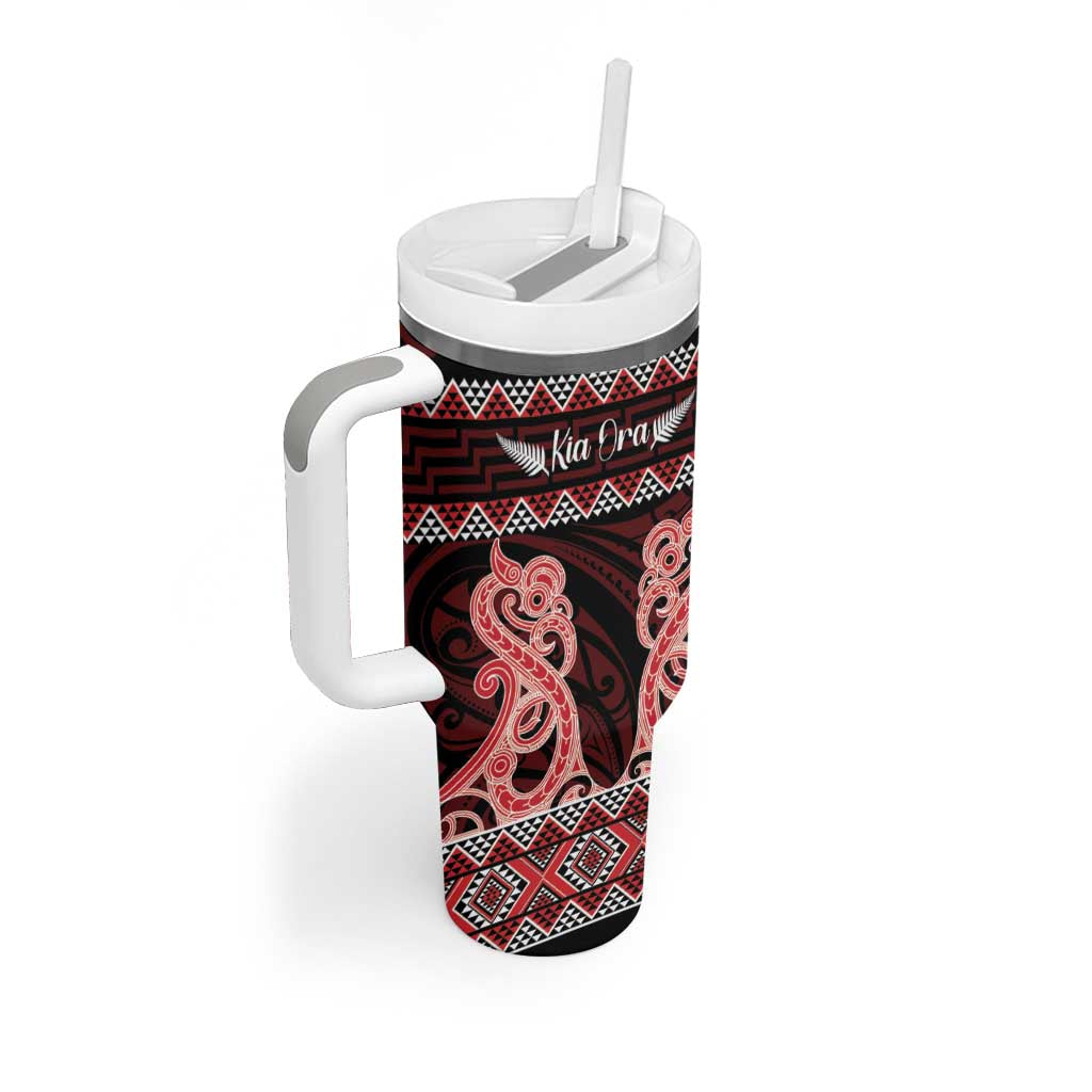Kia Ora New Zealand Tumbler With Handle Maori Language Week Whero Taniko Motif - Polynesian Pride