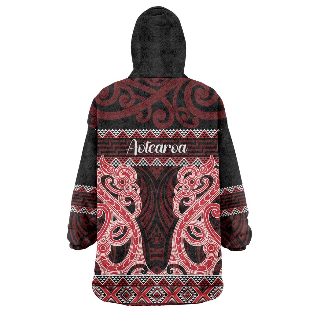 Kia Ora New Zealand Wearable Blanket Hoodie Maori Language Week Whero Taniko Motif - Polynesian Pride