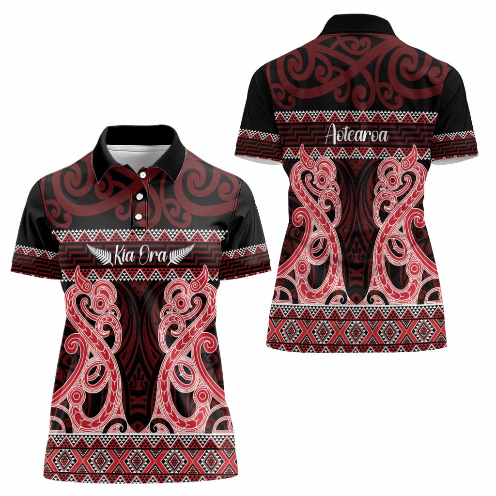 Kia Ora New Zealand Women Polo Shirt Maori Language Week Whero Taniko Motif - Polynesian Pride