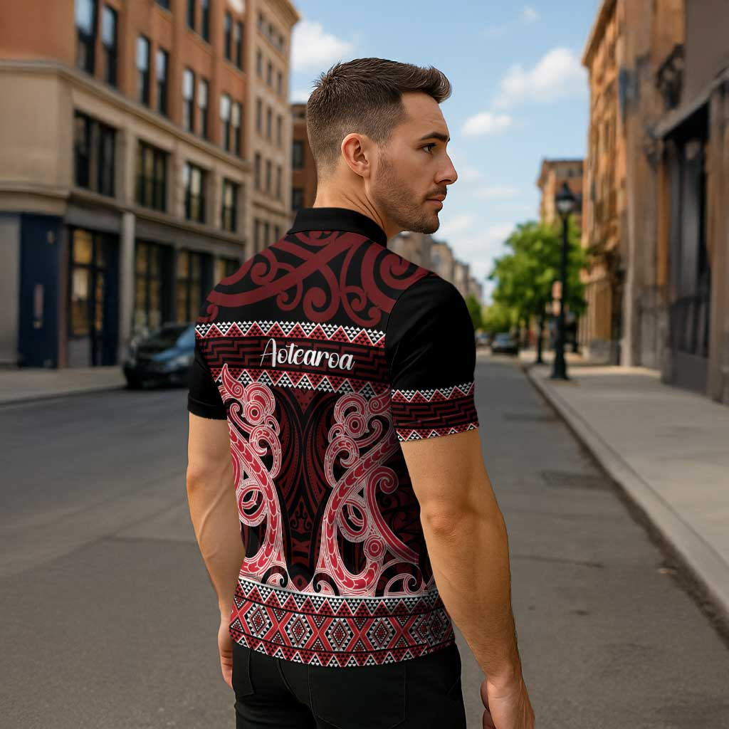 Kia Ora New Zealand Zipper Polo Shirt Maori Language Week Whero Taniko Motif - Polynesian Pride