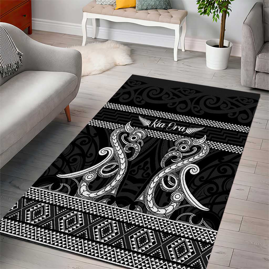 Kia Ora New Zealand Area Rug Maori Language Week Pango Taniko Motif - Polynesian Pride