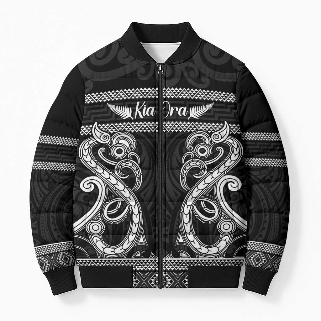 Kia Ora New Zealand Bomber Puffer Jacket Maori Language Week Pango Taniko Motif - Polynesian Pride