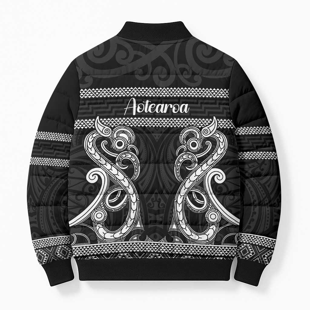 Kia Ora New Zealand Bomber Puffer Jacket Maori Language Week Pango Taniko Motif - Polynesian Pride