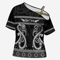 Kia Ora New Zealand Cross Shoulder Shirt Maori Language Week Pango Taniko Motif - Polynesian Pride