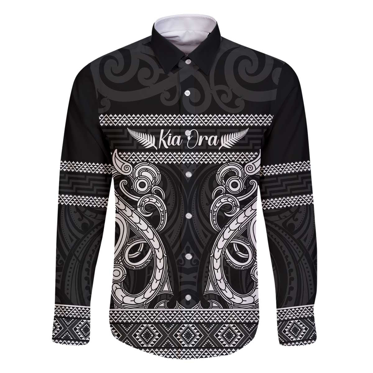 Kia Ora New Zealand Family Matching Off The Shoulder Long Sleeve Dress and Hawaiian Shirt Maori Language Week Pango Taniko Motif - Polynesian Pride