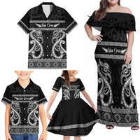 Kia Ora New Zealand Family Matching Off Shoulder Maxi Dress and Hawaiian Shirt Maori Language Week Pango Taniko Motif - Polynesian Pride